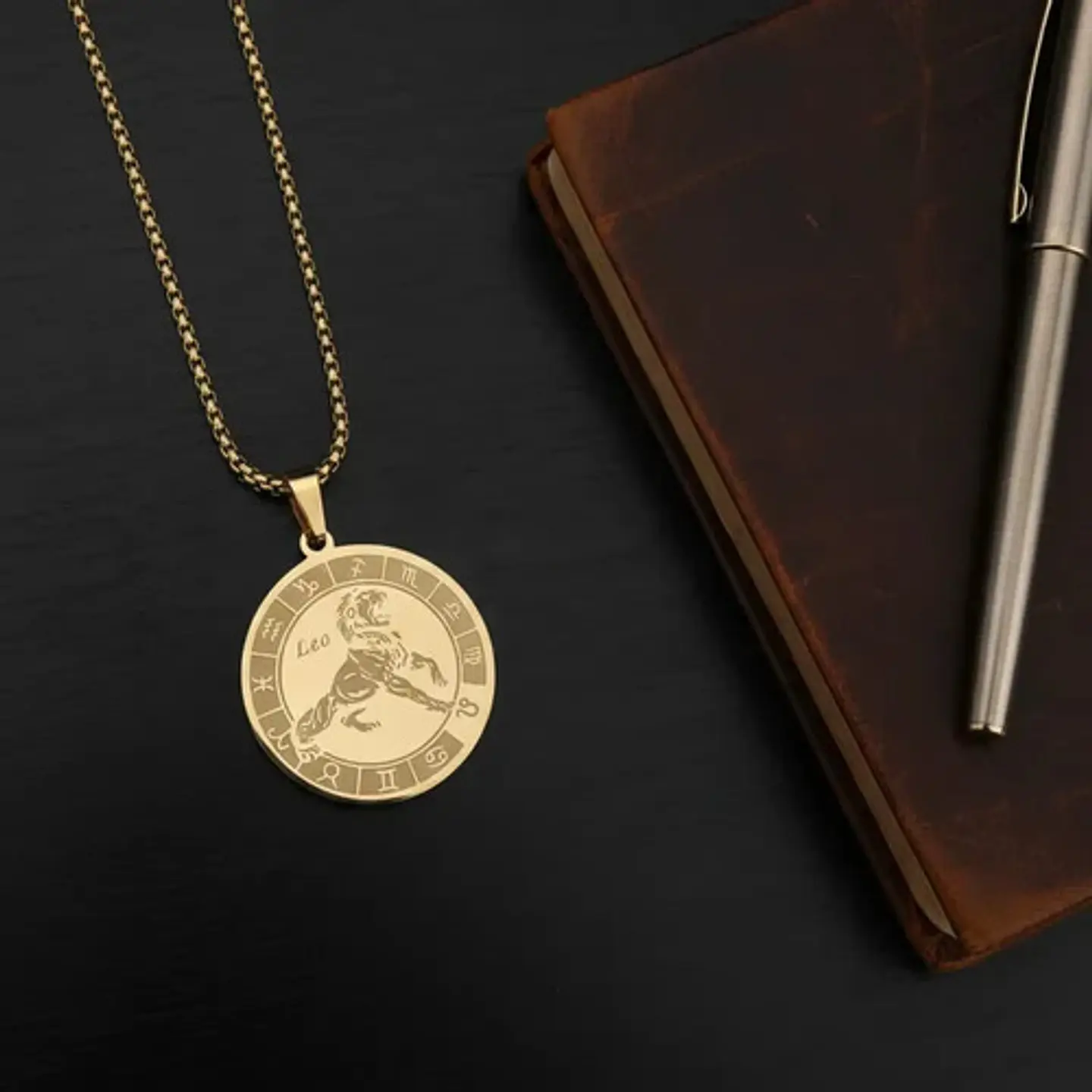 Collar De Acero Para Hombre Y Mujer Dije Signos Zodiacales 55