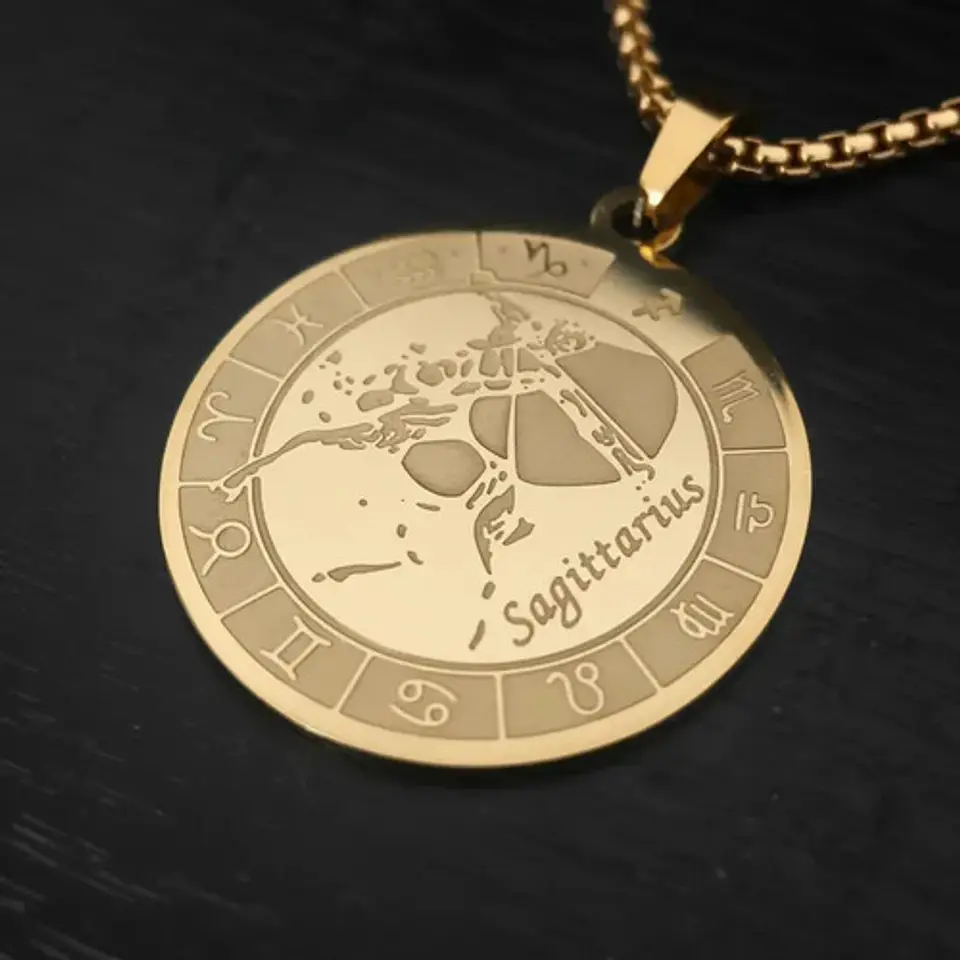 Collar De Acero Para Hombre Y Mujer Dije Signos Zodiacales 67