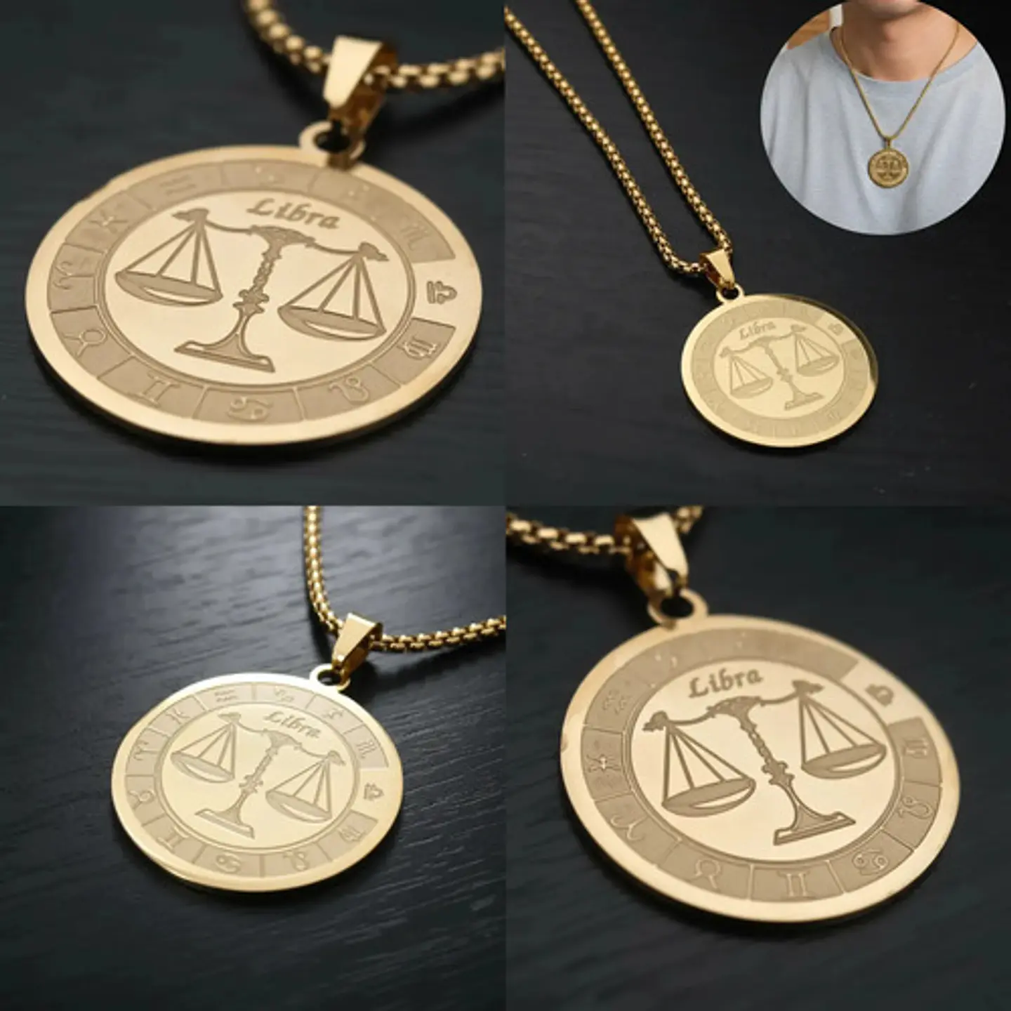 Collar De Acero Para Hombre Y Mujer Dije Signos Zodiacales 73