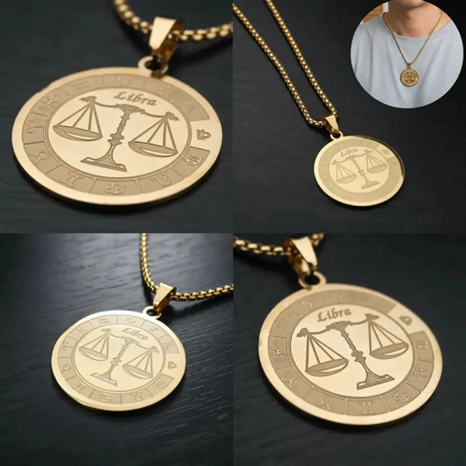 Collar De Acero Para Hombre Y Mujer Dije Signos Zodiacales 73