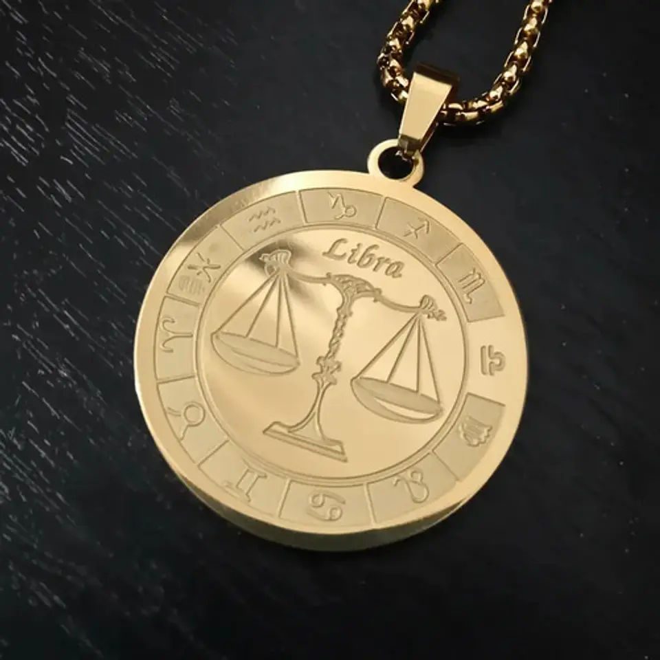 Collar De Acero Para Hombre Y Mujer Dije Signos Zodiacales 74