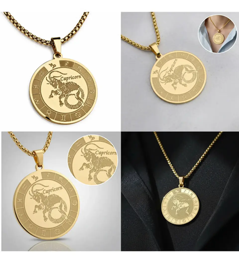 Collar De Acero Para Hombre Y Mujer Dije Signos Zodiacales 82