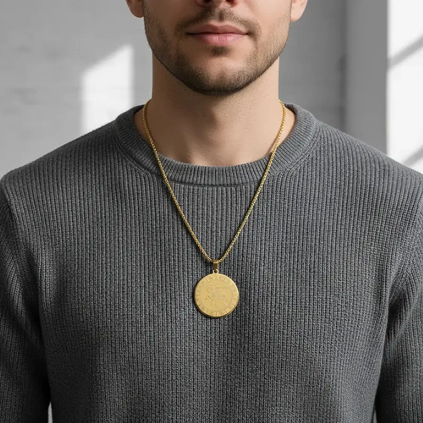 Collar De Acero Para Hombre Y Mujer Dije Signos Zodiacales 83