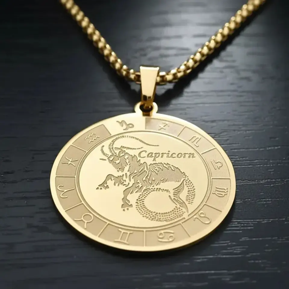 Collar De Acero Para Hombre Y Mujer Dije Signos Zodiacales 85
