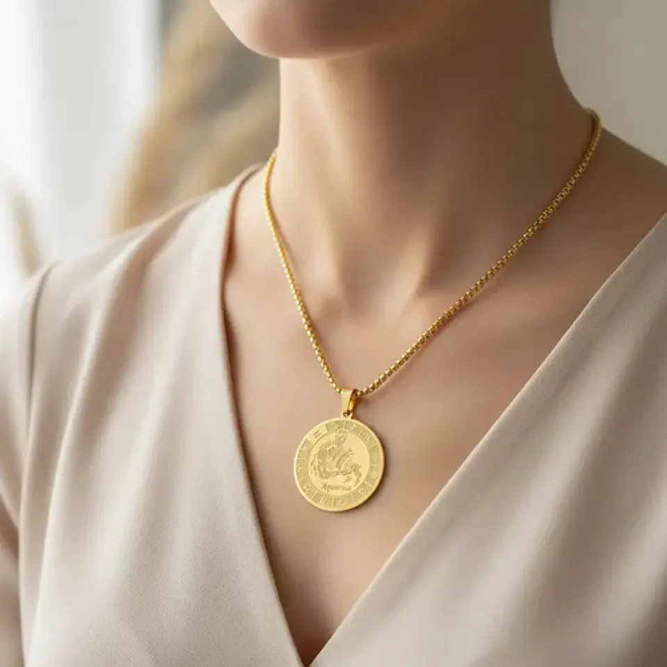 Collar De Acero Para Hombre Y Mujer Dije Signos Zodiacales 95