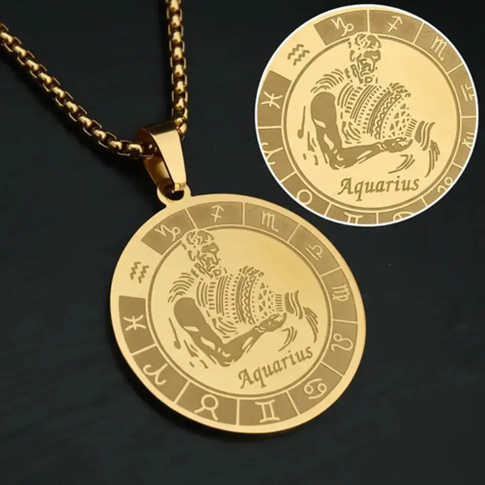 Collar De Acero Para Hombre Y Mujer Dije Signos Zodiacales 98