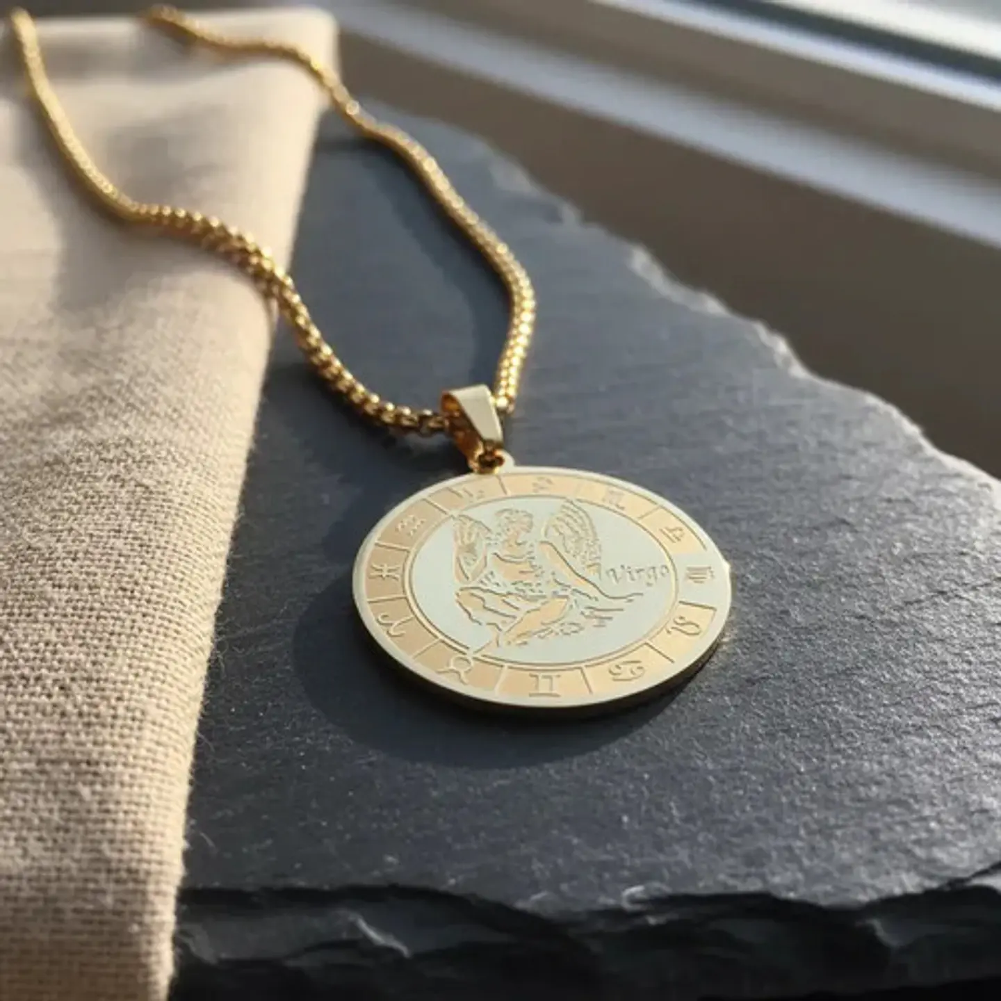 Collar De Acero Para Hombre Y Mujer Dije Signos Zodiacales 106