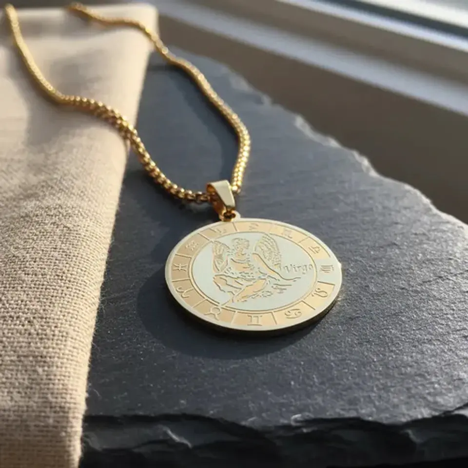 Collar De Acero Para Hombre Y Mujer Dije Signos Zodiacales 106