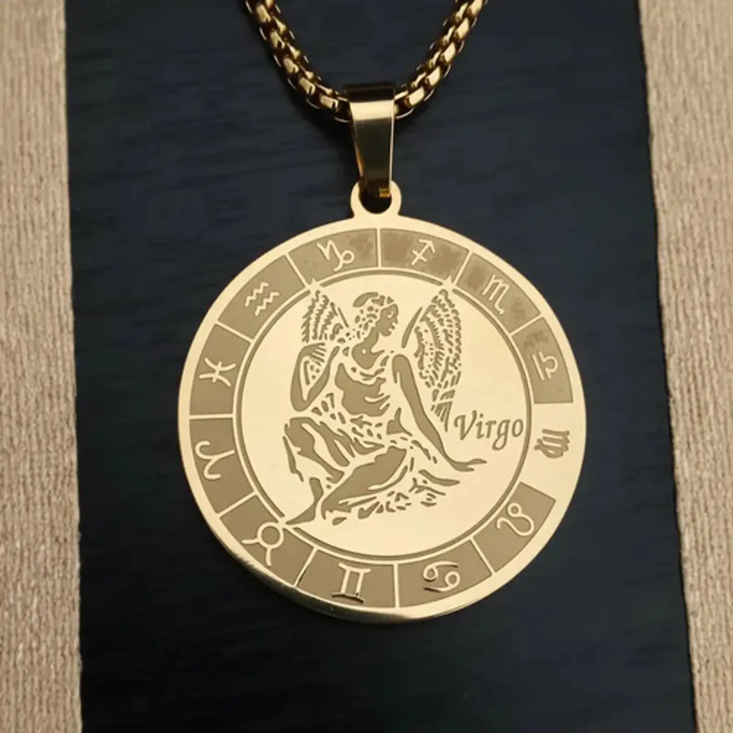 Collar De Acero Para Hombre Y Mujer Dije Signos Zodiacales 107