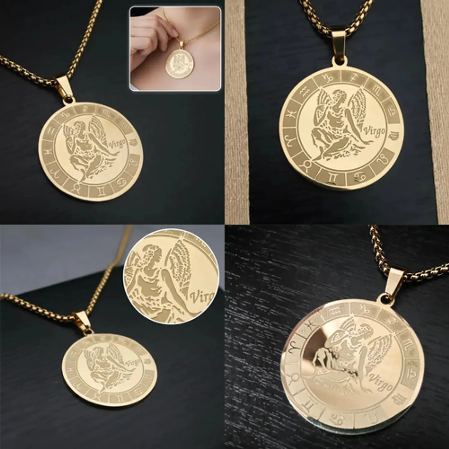 Collar De Acero Para Hombre Y Mujer Dije Signos Zodiacales 108