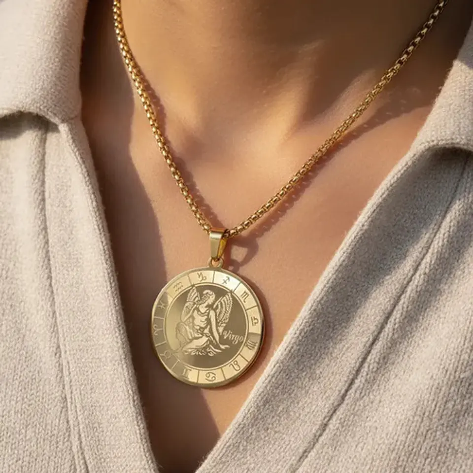 Collar De Acero Para Hombre Y Mujer Dije Signos Zodiacales 110