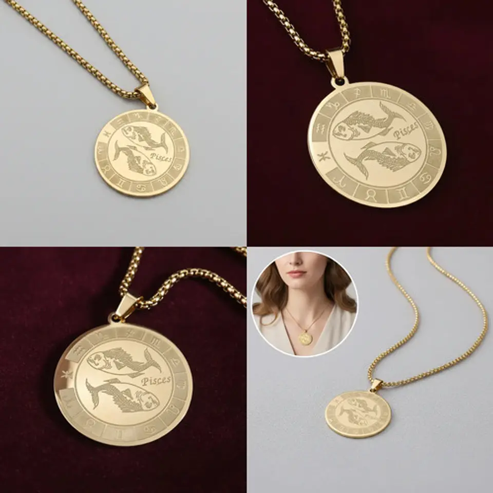 Collar De Acero Para Hombre Y Mujer Dije Signos Zodiacales 120