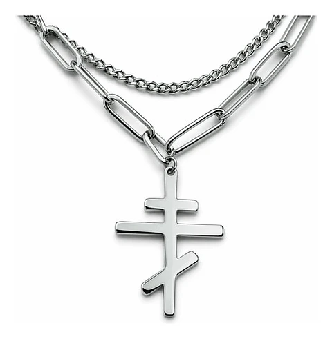 Collar Doble De Acero Para Hombre Y Mujer Dije Cruz Ortodoxa