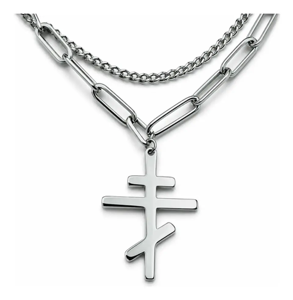 Collar Doble De Acero Para Hombre Y Mujer Dije Cruz Ortodoxa 1