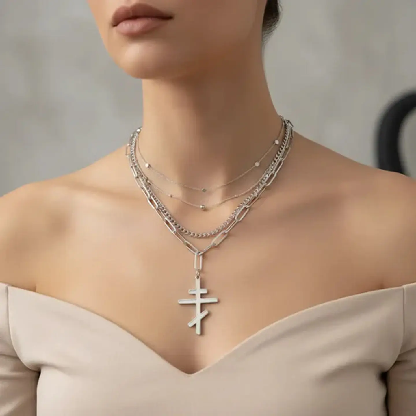 Collar Doble De Acero Para Hombre Y Mujer Dije Cruz Ortodoxa 4