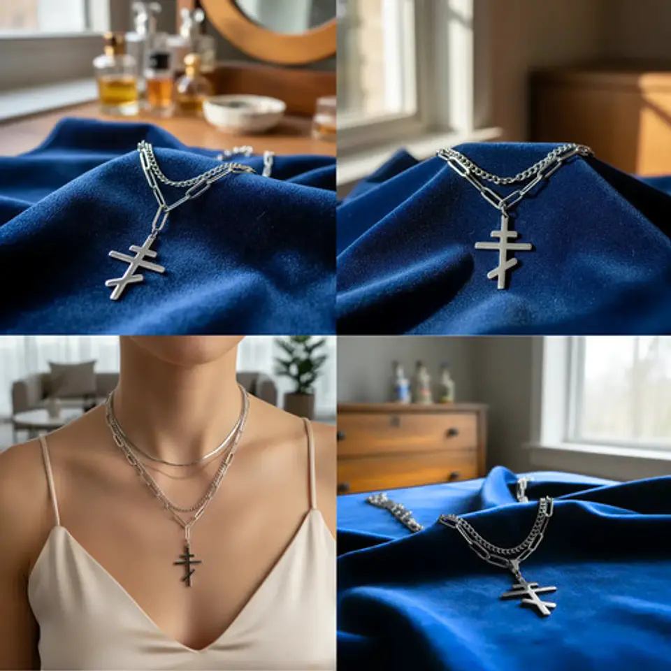 Collar Doble De Acero Para Hombre Y Mujer Dije Cruz Ortodoxa 10