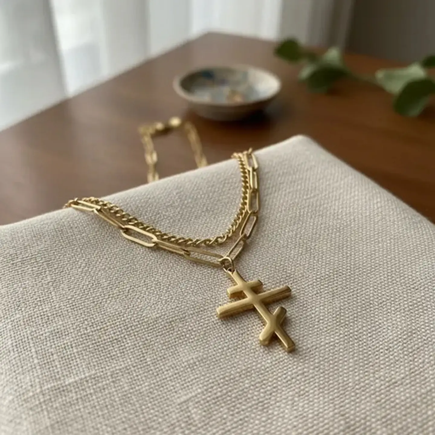 Collar Doble De Acero Para Hombre Y Mujer Dije Cruz Ortodoxa 12