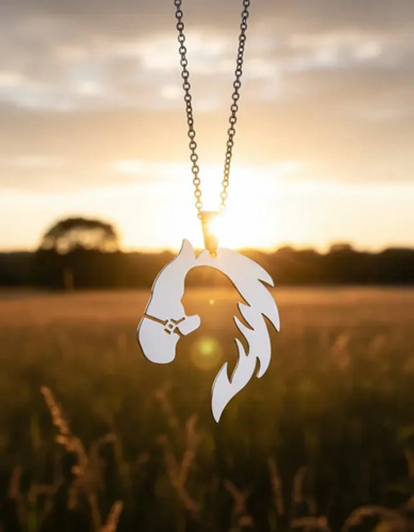 Collar De Acero Para Mujer Dije Forma Animal Caballo Silueta 2