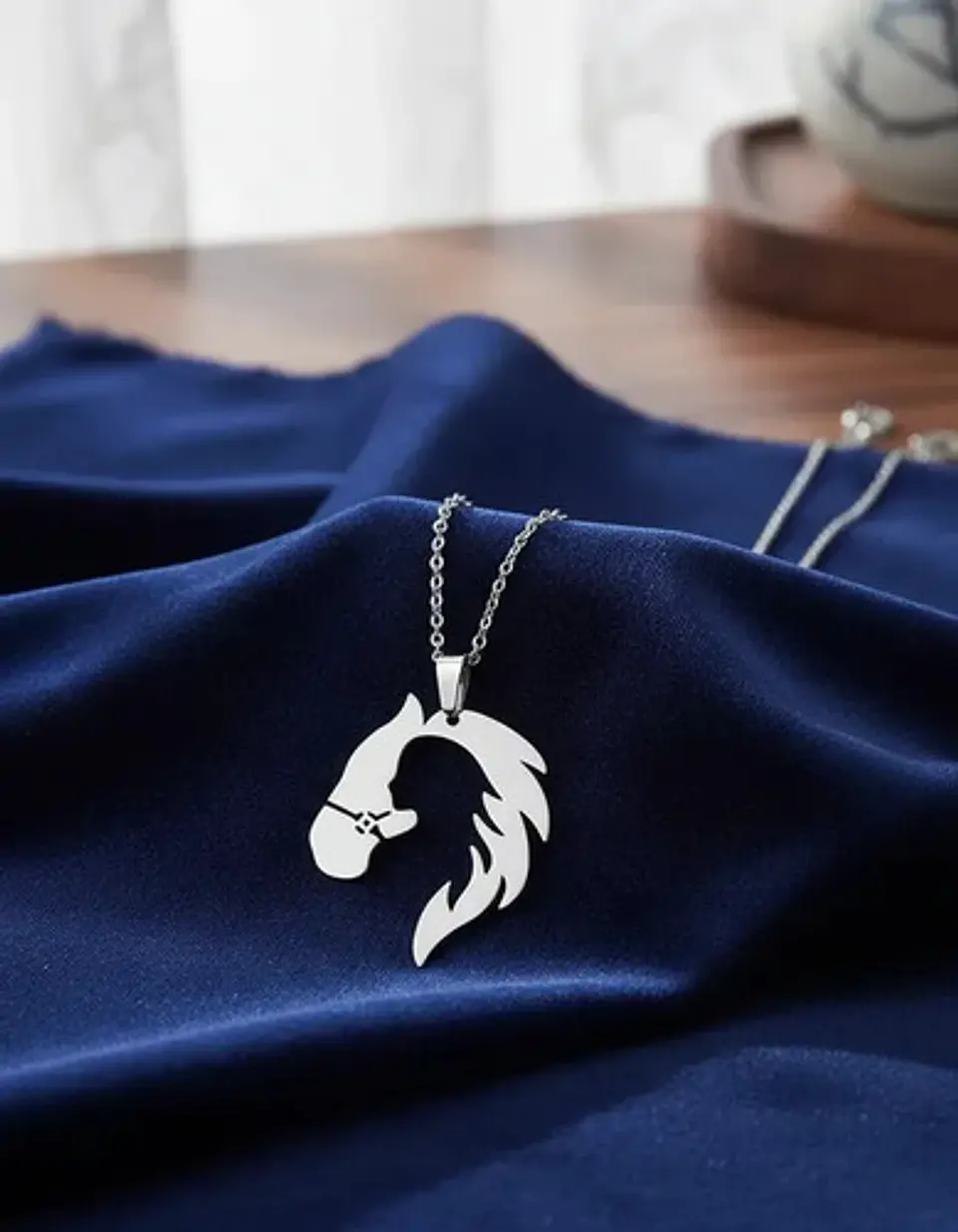 Collar De Acero Para Mujer Dije Forma Animal Caballo Silueta 4