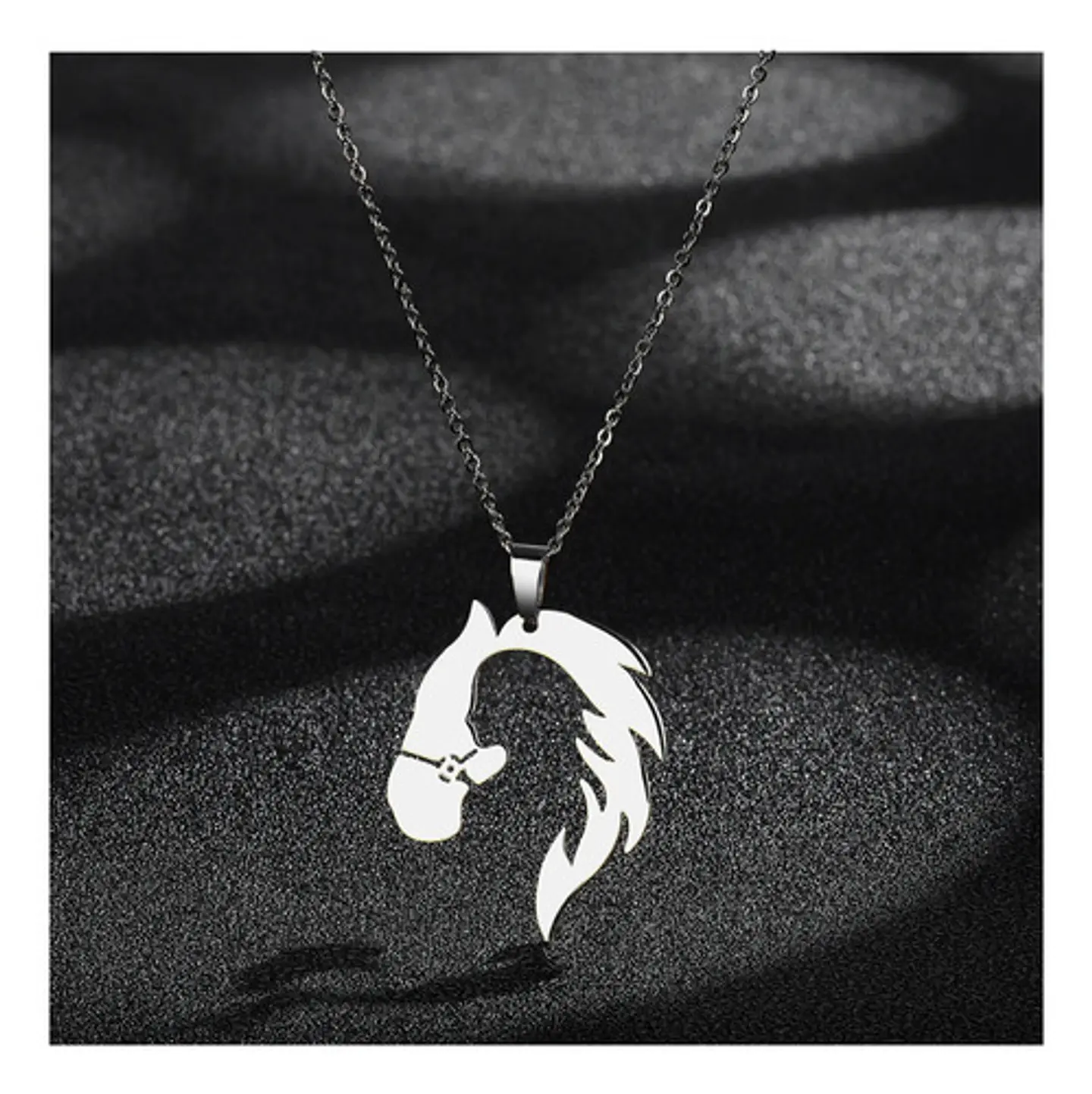 Collar De Acero Para Mujer Dije Forma Animal Caballo Silueta 6