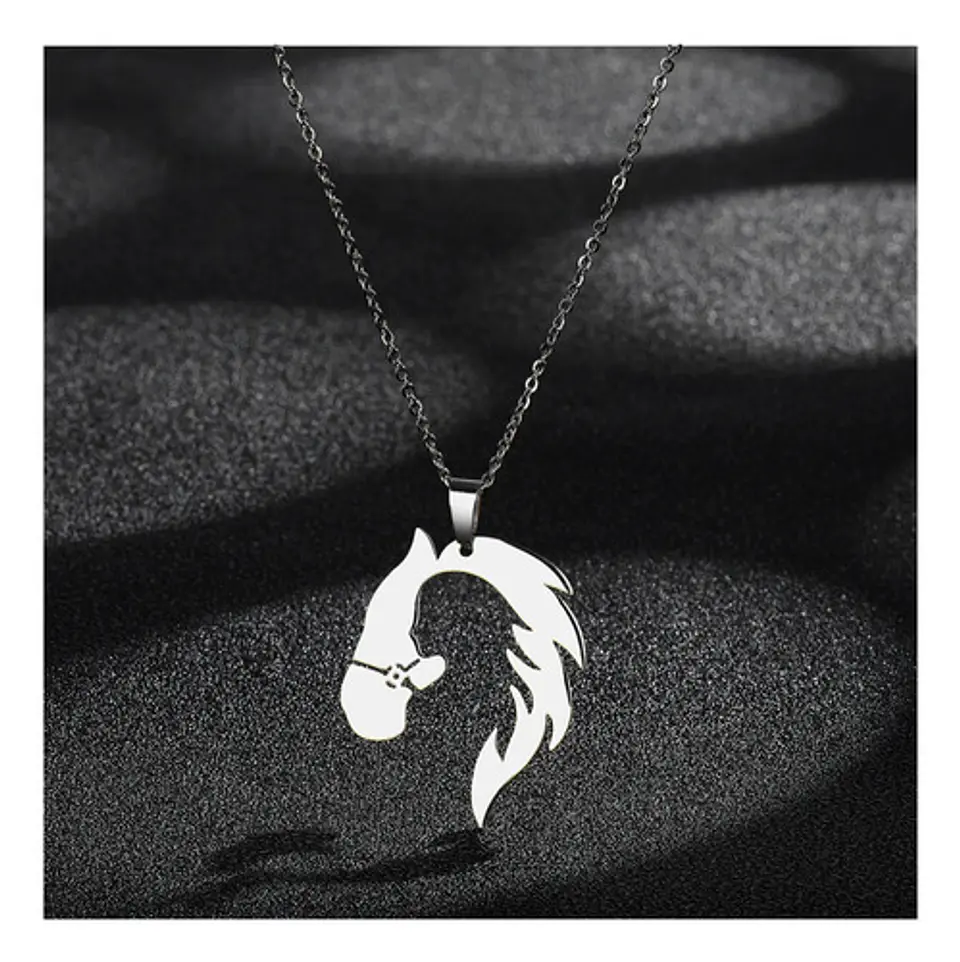 Collar De Acero Para Mujer Dije Forma Animal Caballo Silueta 6