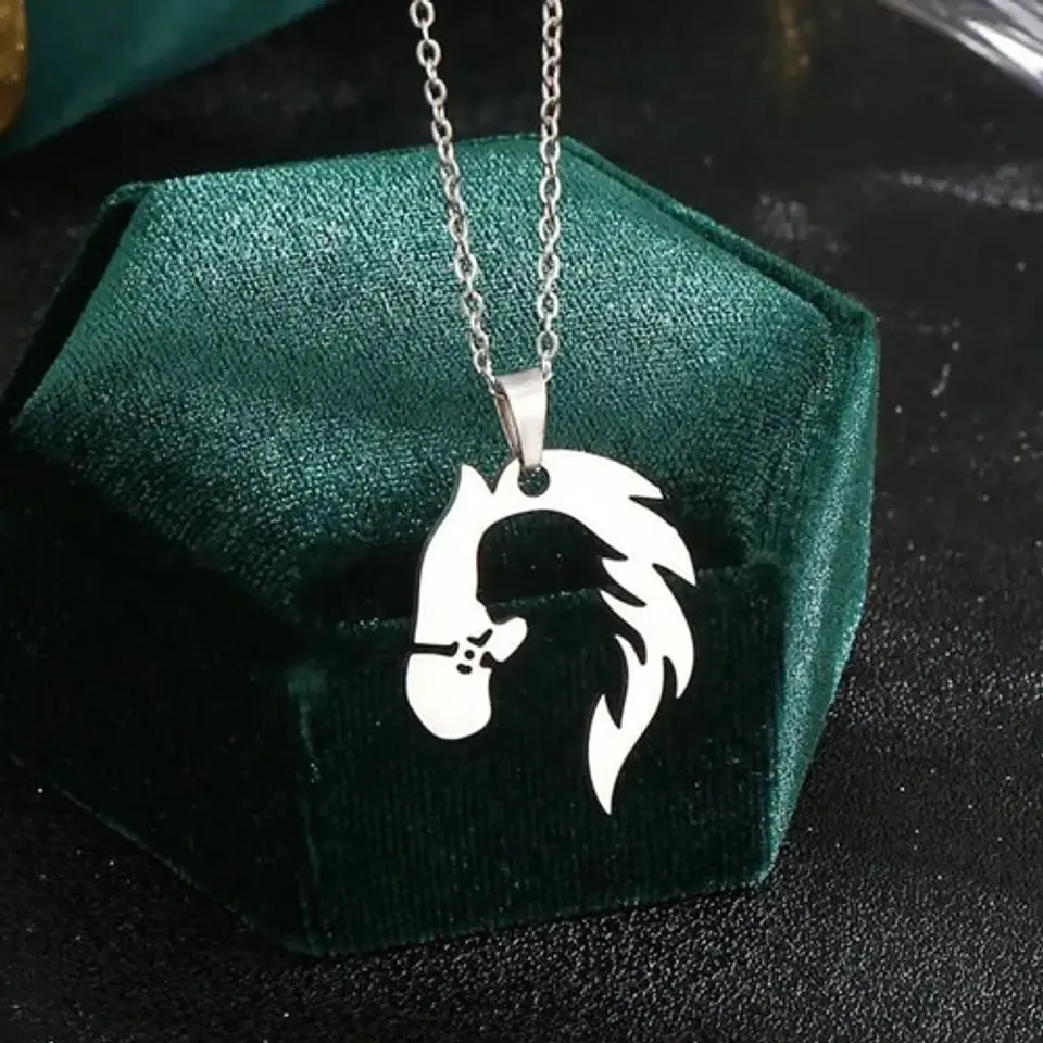 Collar De Acero Para Mujer Dije Forma Animal Caballo Silueta 7