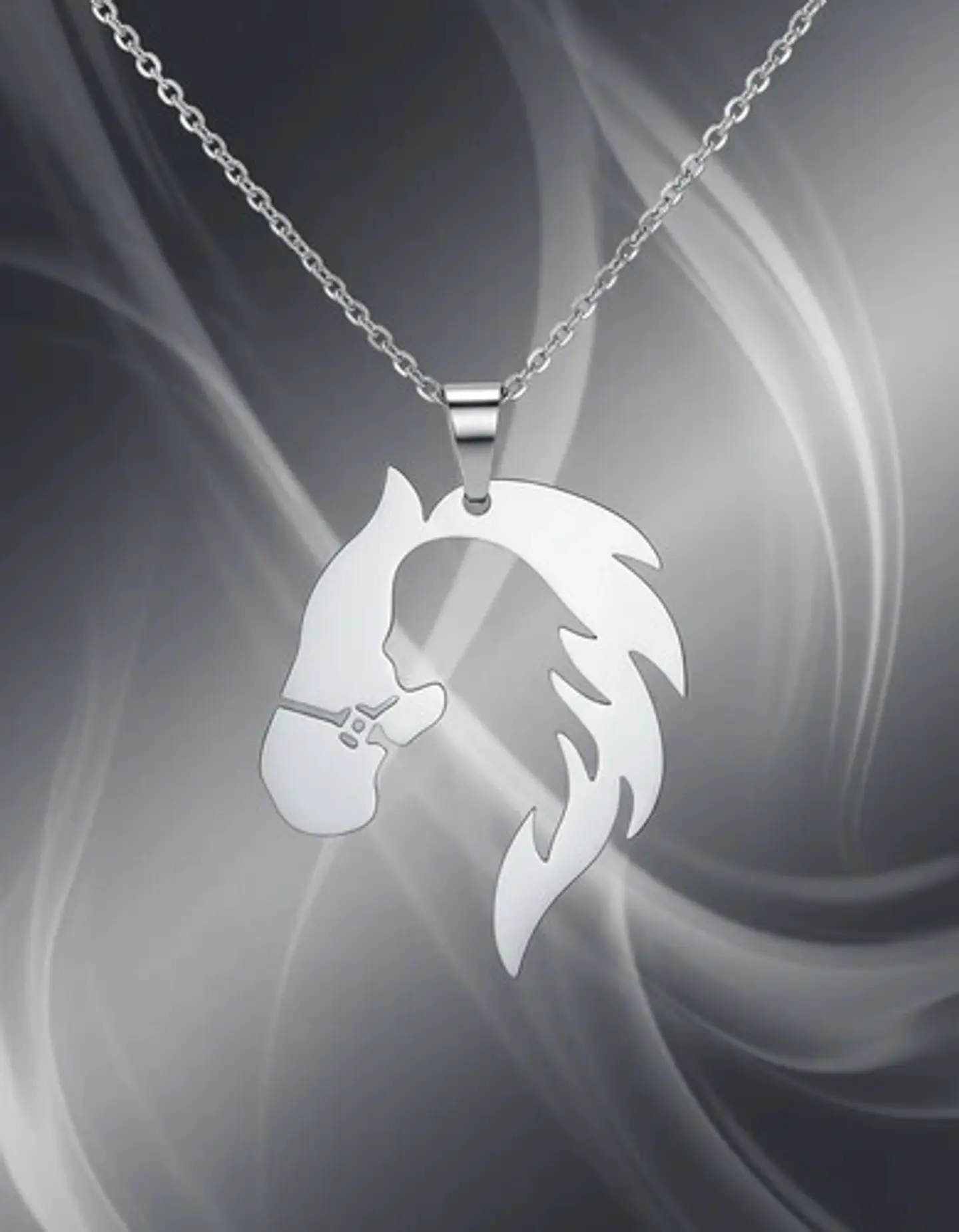 Collar De Acero Para Mujer Dije Forma Animal Caballo Silueta 8