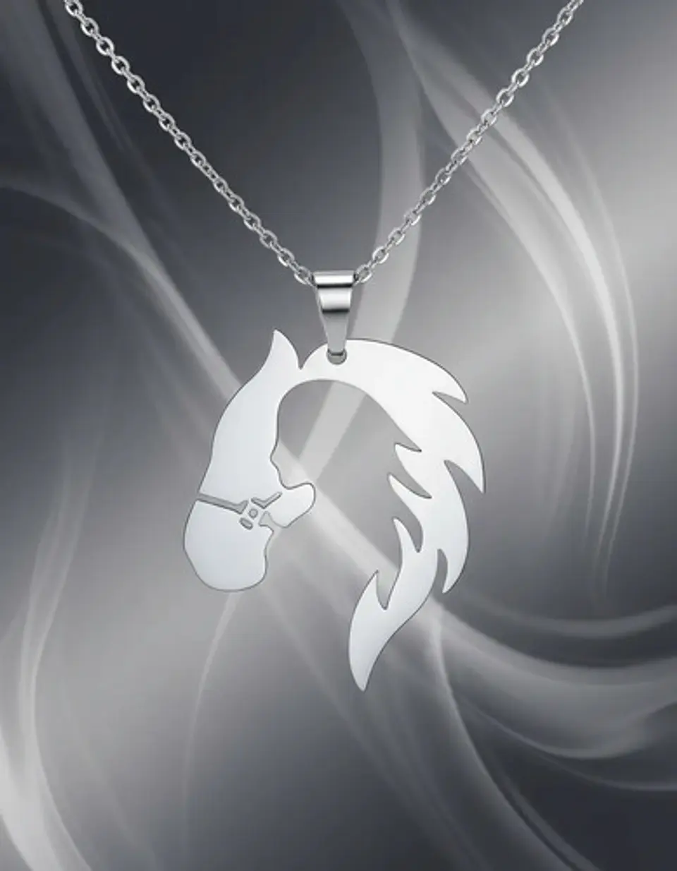 Collar De Acero Para Mujer Dije Forma Animal Caballo Silueta 8