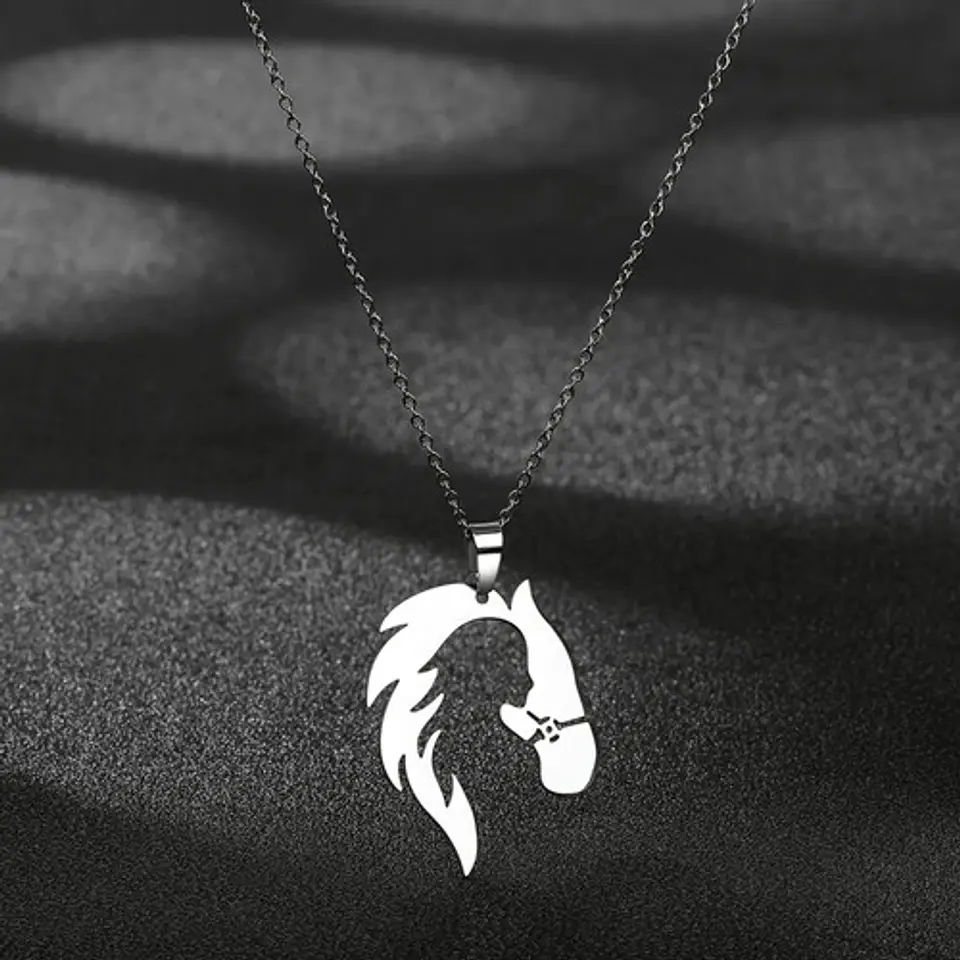 Collar De Acero Para Mujer Dije Forma Animal Caballo Silueta 9