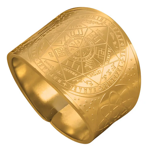 Anillo Acero Color Oro Amuleto Sello Arcángeles Hombre Mujer