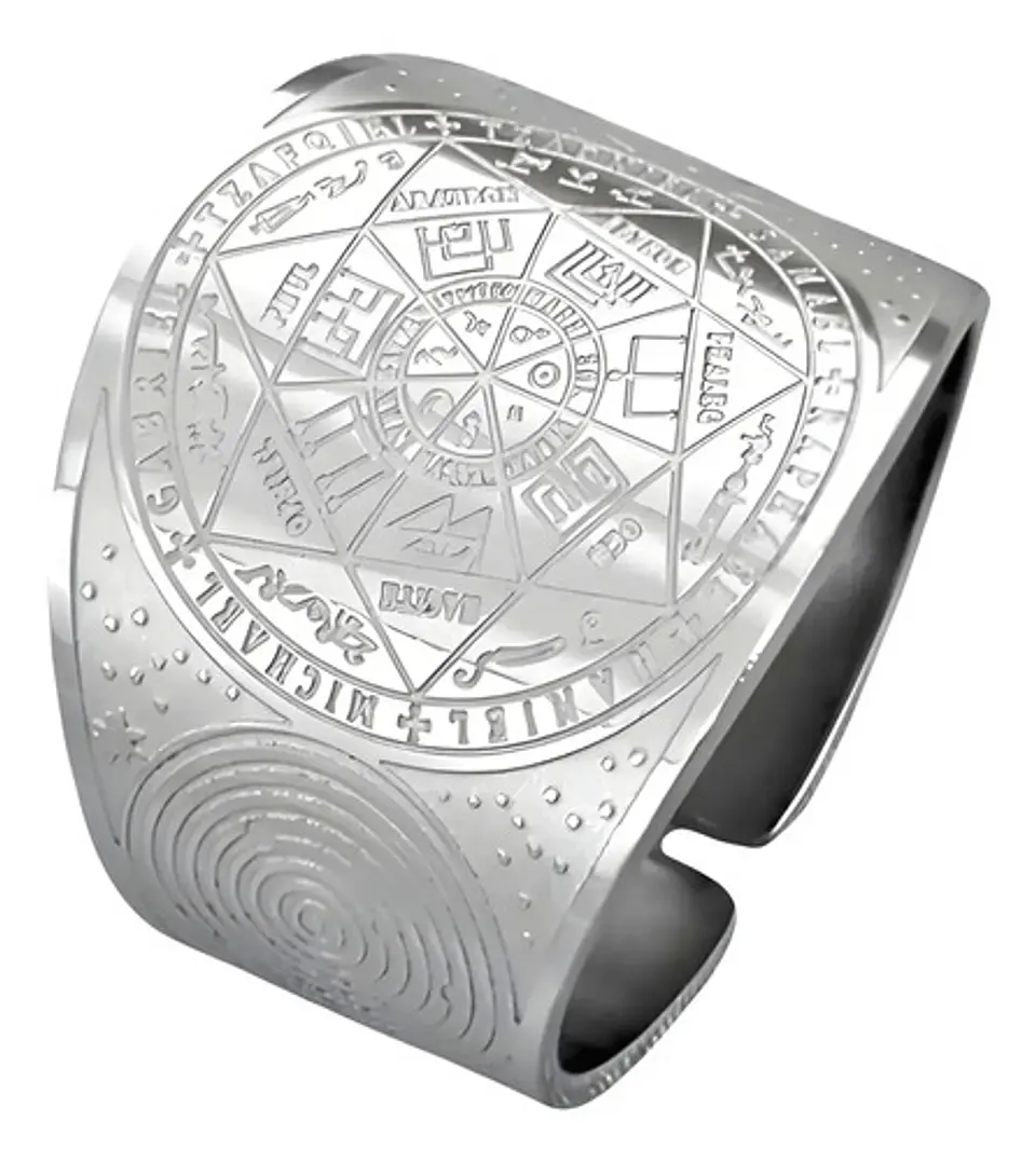 Anillo Acero Color Oro Amuleto Sello Arcángeles Hombre Mujer 8