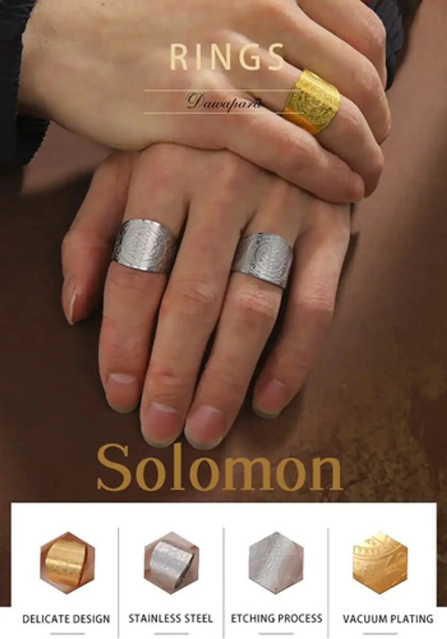 Anillo Acero Color Oro Amuleto Sello Arcángeles Hombre Mujer 12