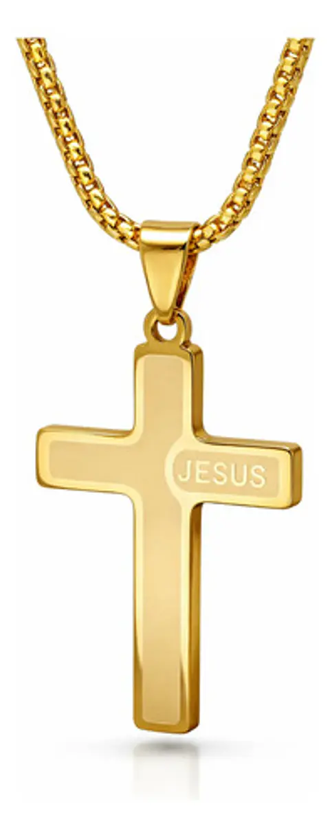 Collar Para Hombre Mujer Y Dije Cruz Jesus Acero Color Plata