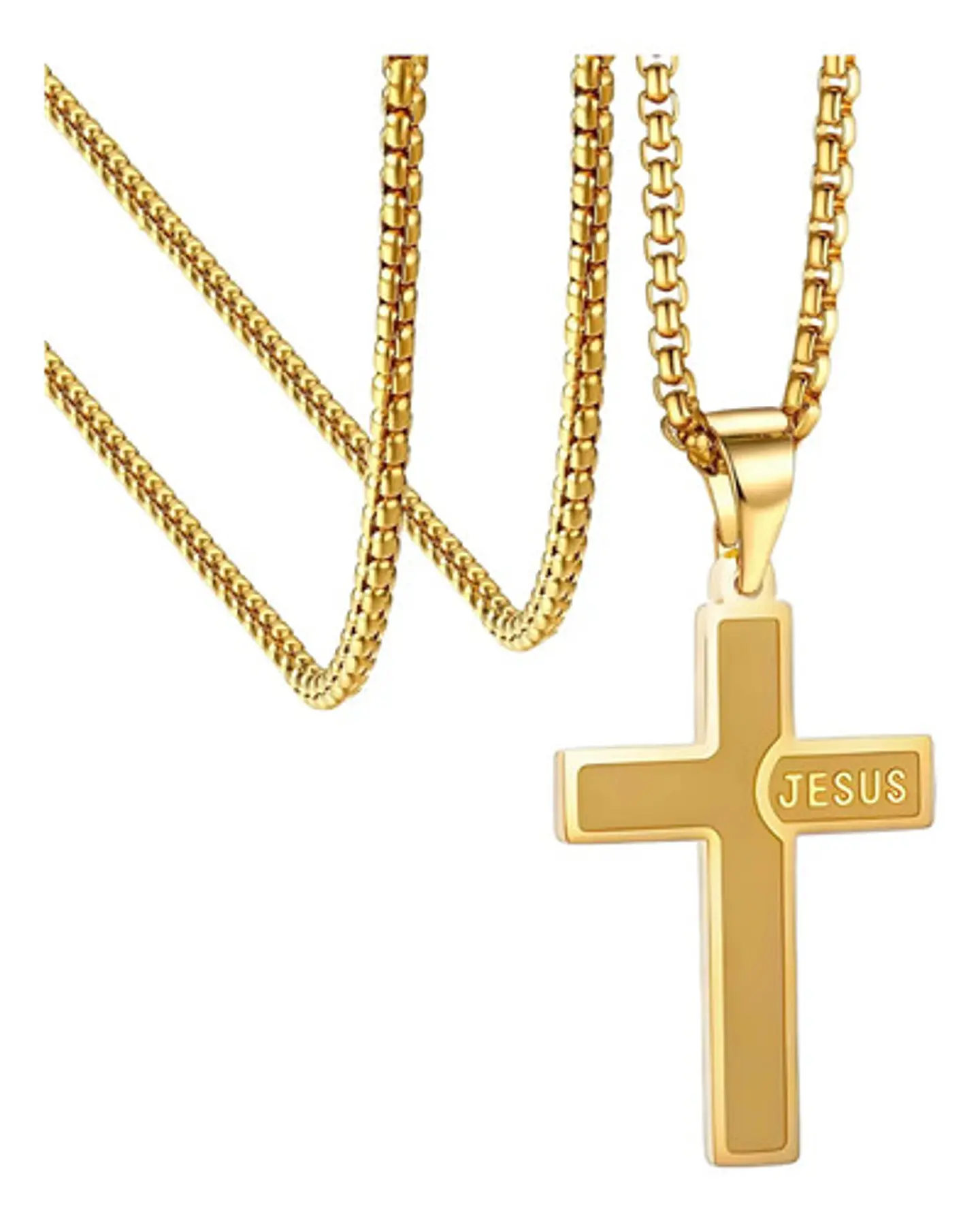 Collar Para Hombre Mujer Y Dije Cruz Jesus Acero Color Plata 2