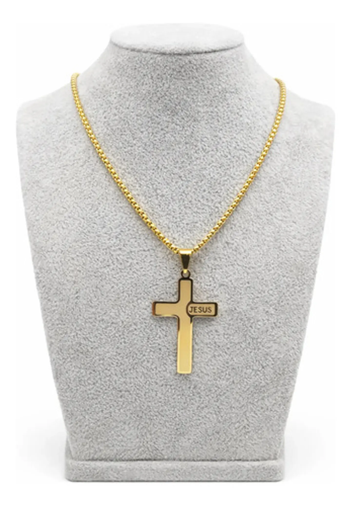 Collar Para Hombre Mujer Y Dije Cruz Jesus Acero Color Plata 3