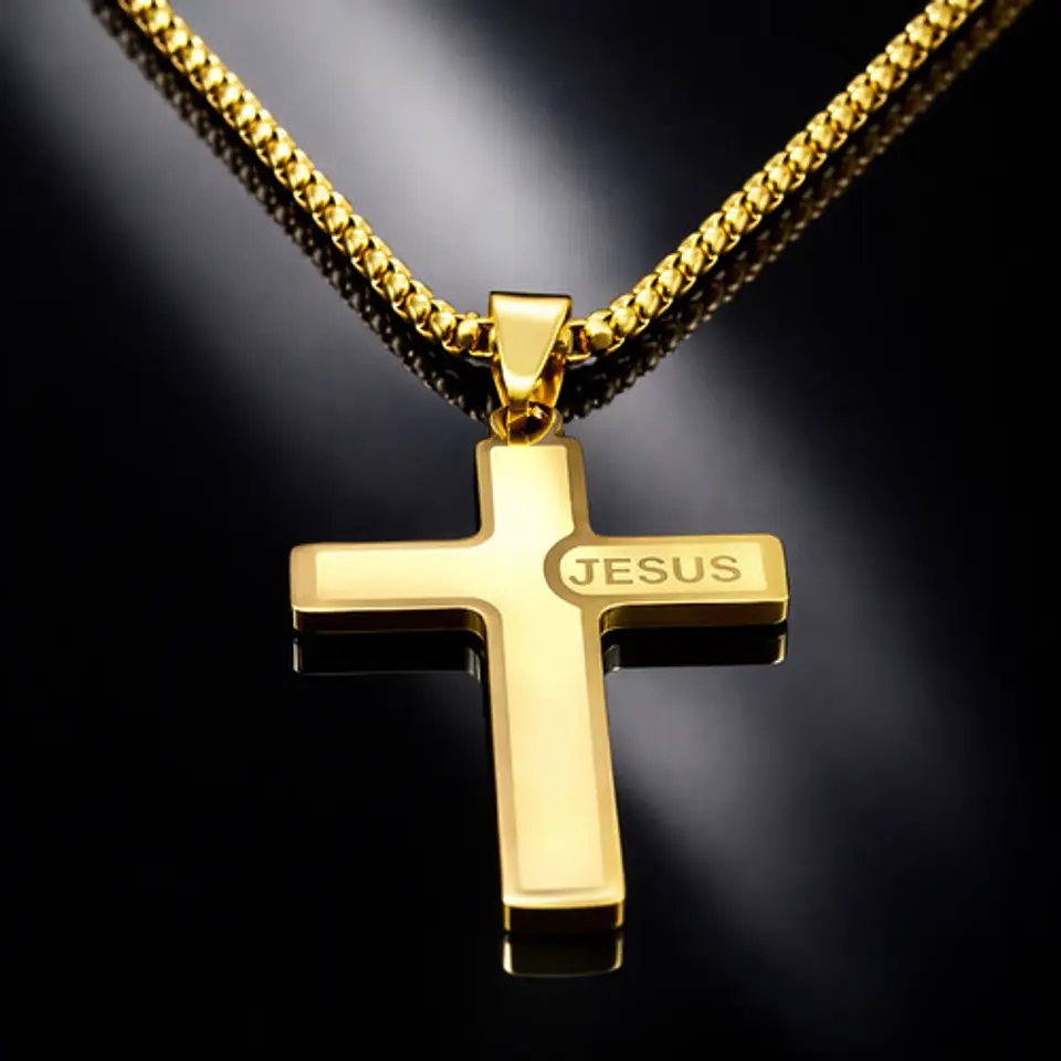 Collar Para Hombre Mujer Y Dije Cruz Jesus Acero Color Plata 6