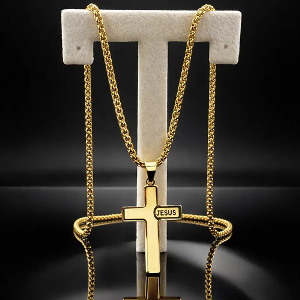 Collar Para Hombre Mujer Y Dije Cruz Jesus Acero Color Plata 8