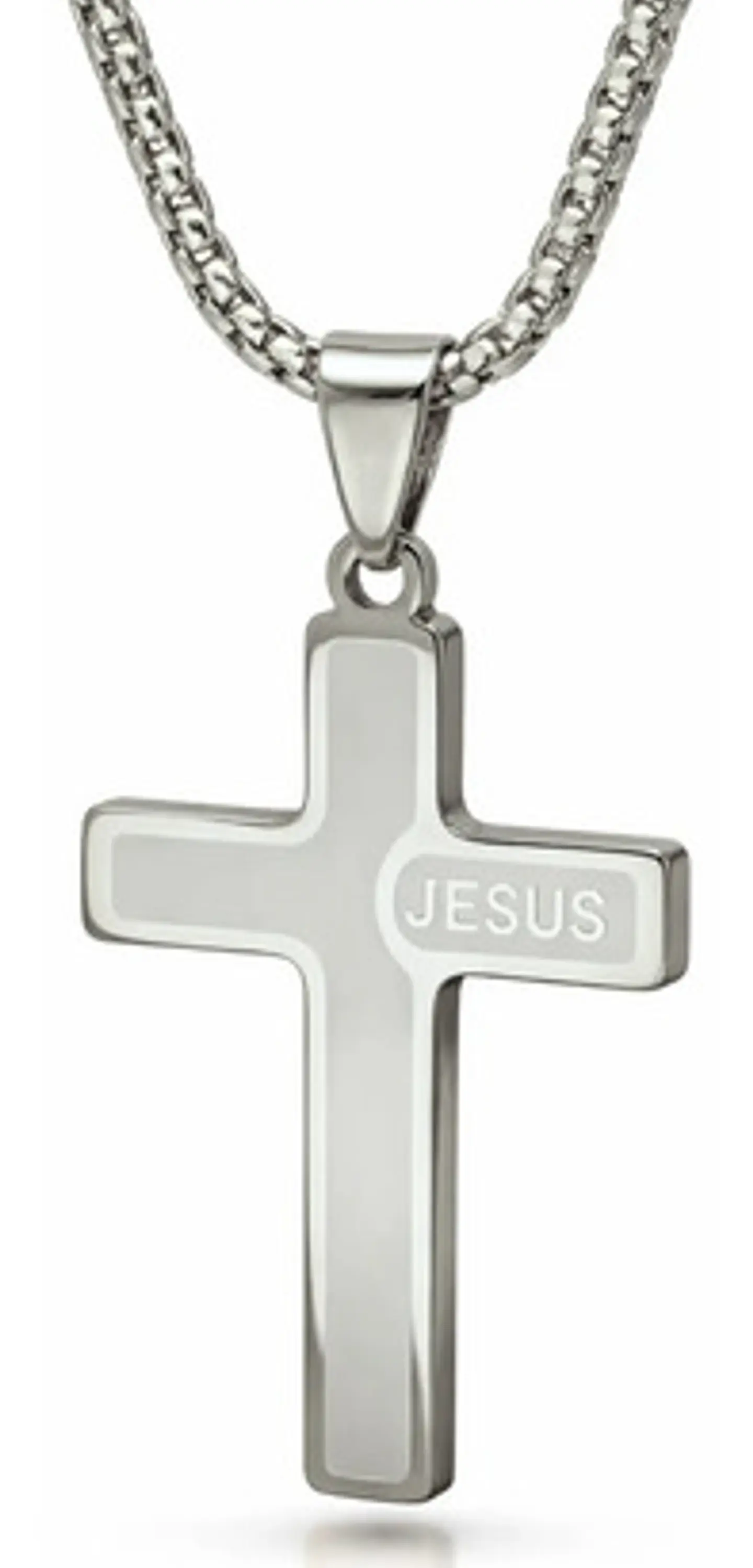 Collar Para Hombre Mujer Y Dije Cruz Jesus Acero Color Plata 10