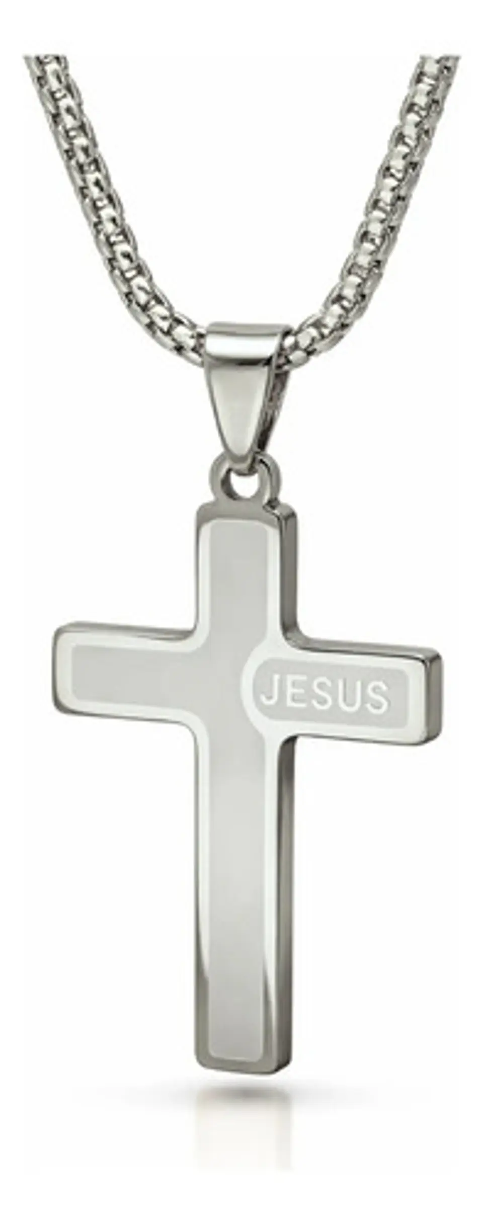 Collar Para Hombre Mujer Y Dije Cruz Jesus Acero Color Plata 10
