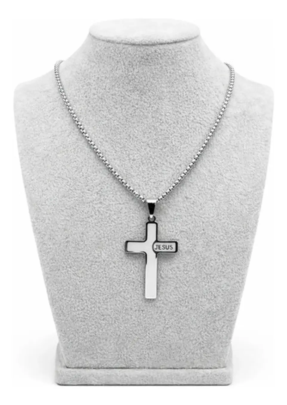 Collar Para Hombre Mujer Y Dije Cruz Jesus Acero Color Plata 12