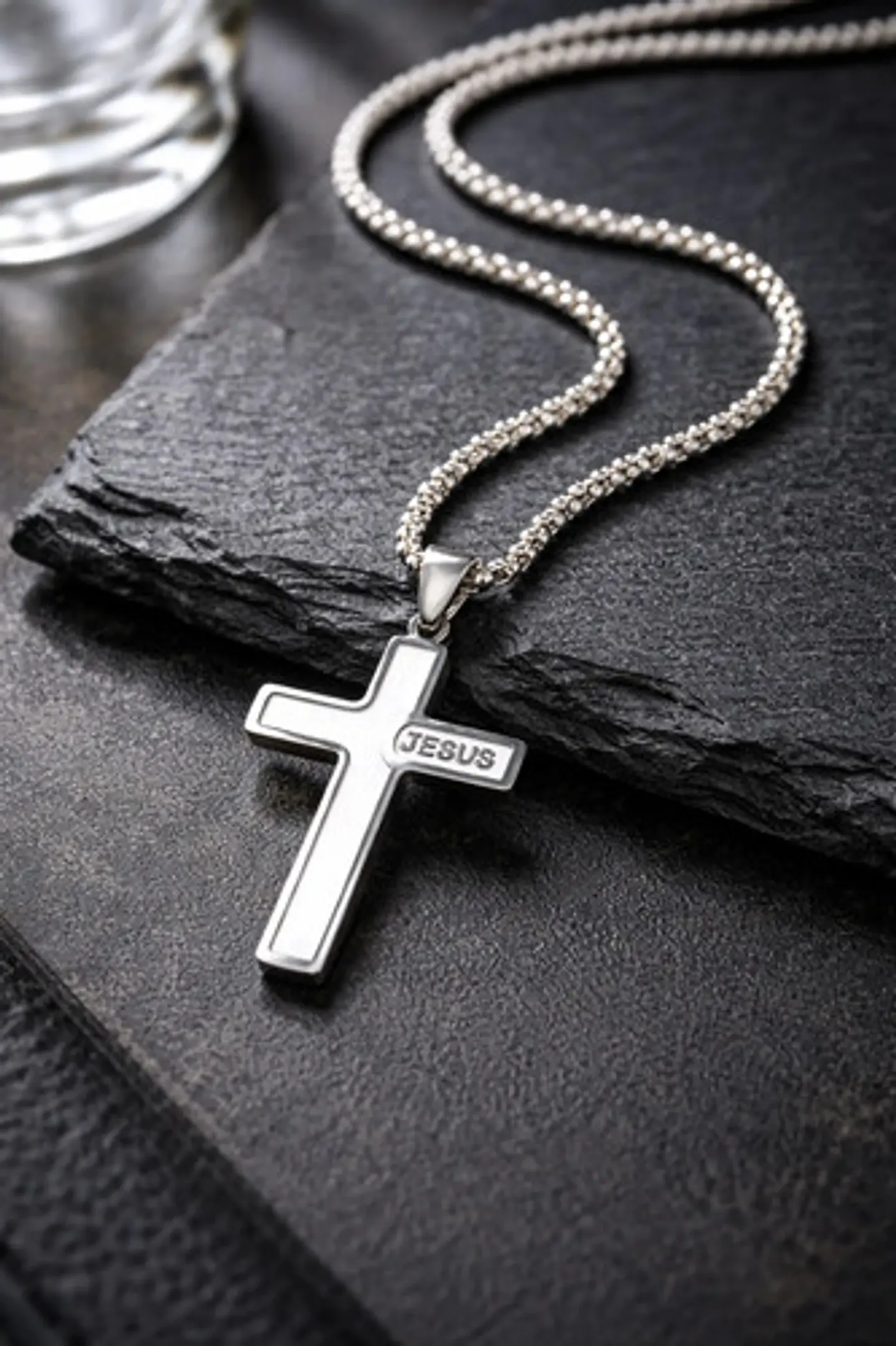 Collar Para Hombre Mujer Y Dije Cruz Jesus Acero Color Plata 14