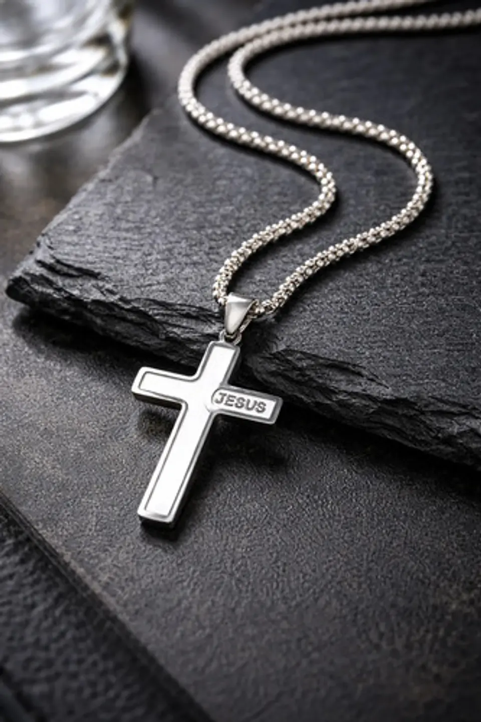 Collar Para Hombre Mujer Y Dije Cruz Jesus Acero Color Plata 14