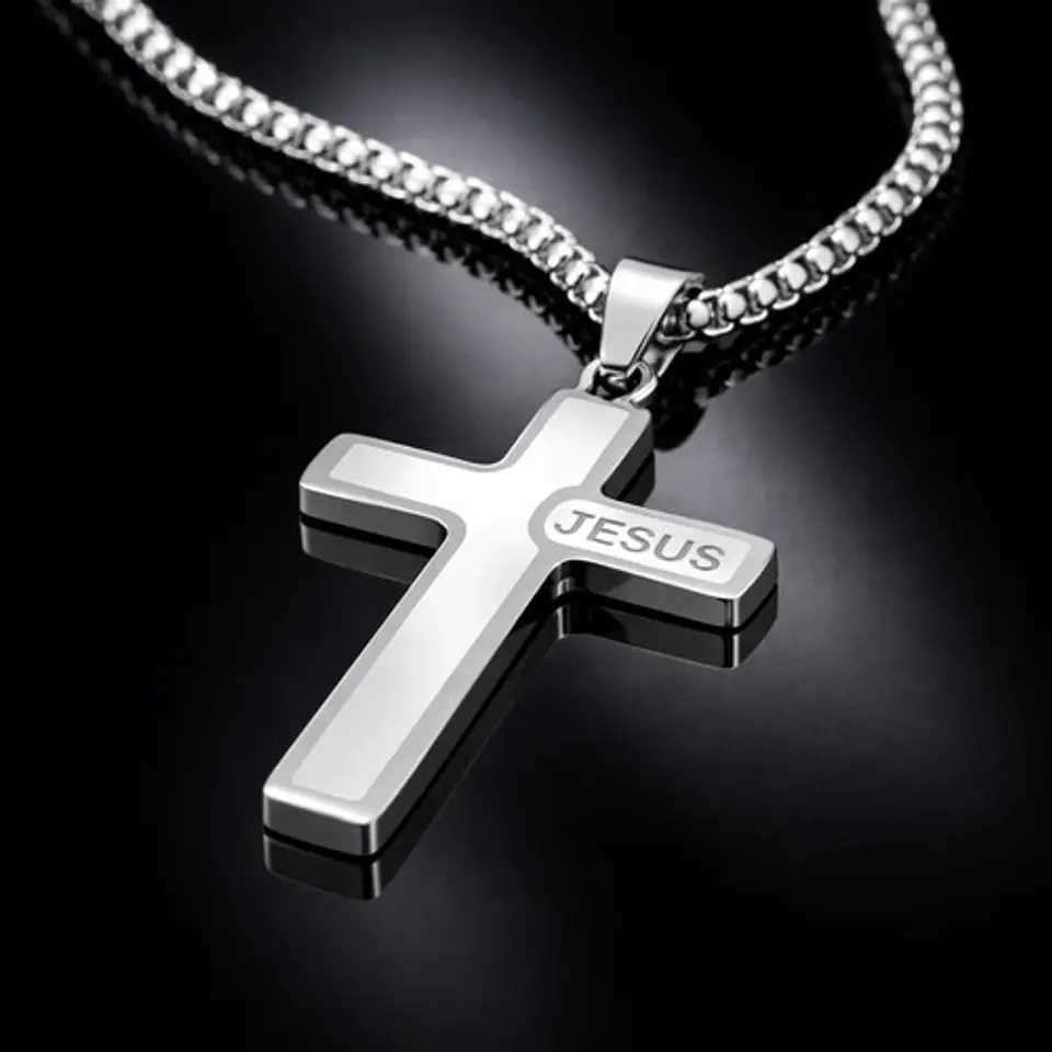 Collar Para Hombre Mujer Y Dije Cruz Jesus Acero Color Plata 18