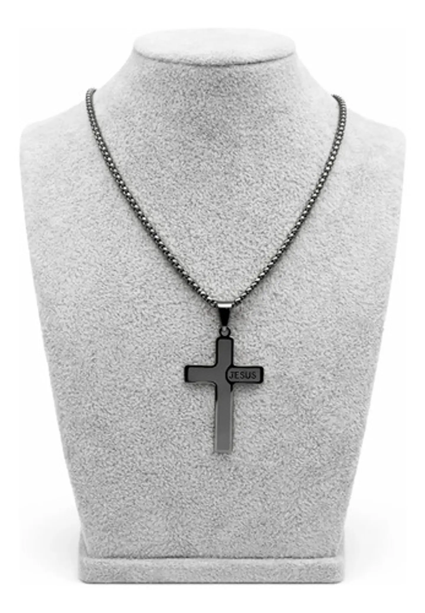 Collar Para Hombre Mujer Y Dije Cruz Jesus Acero Color Plata 22