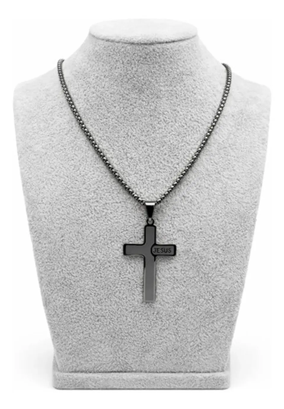 Collar Para Hombre Mujer Y Dije Cruz Jesus Acero Color Plata 22