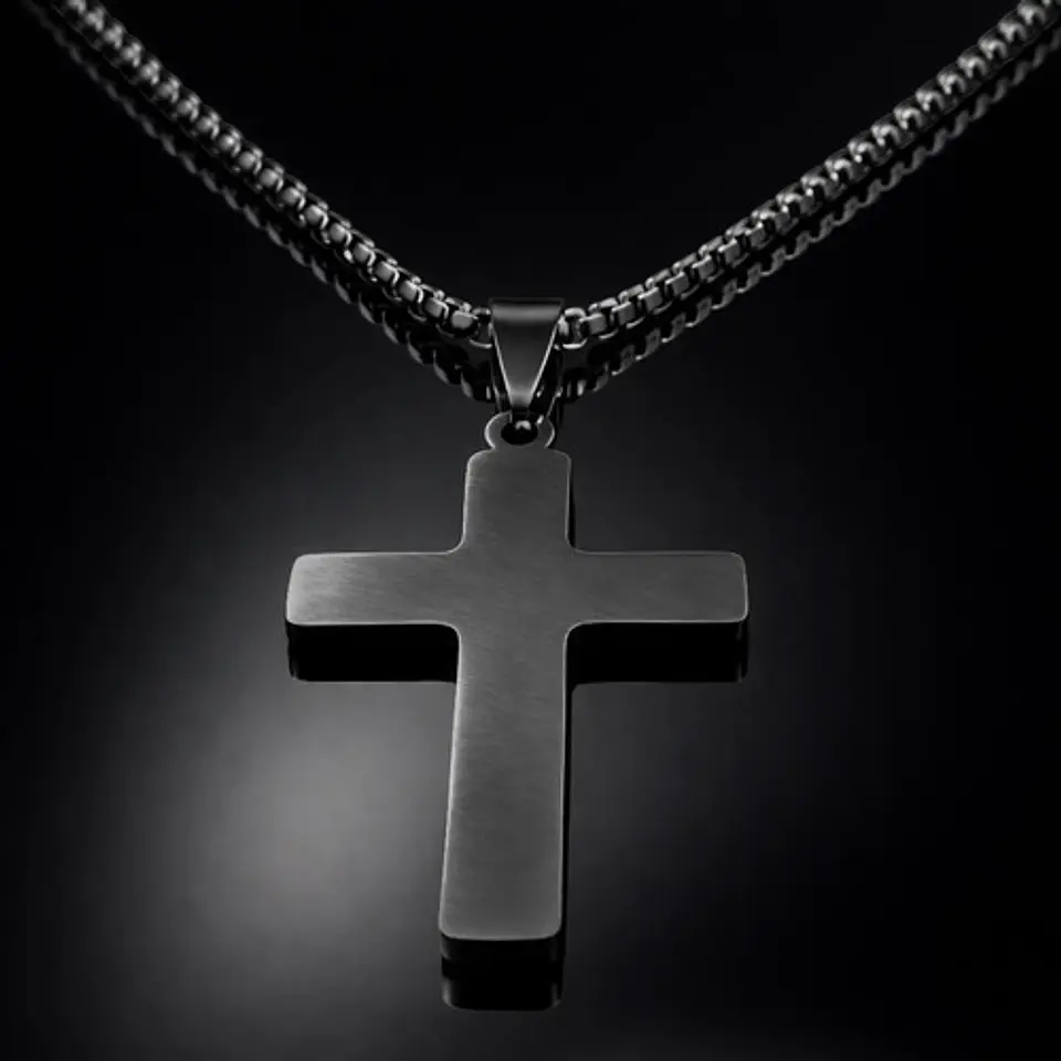 Collar Para Hombre Mujer Y Dije Cruz Jesus Acero Color Plata 27