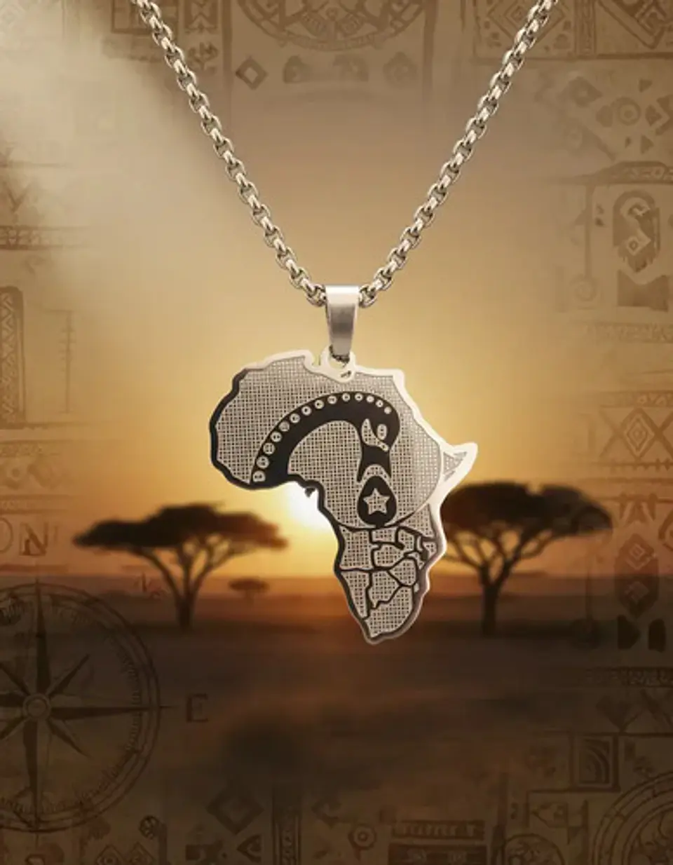 Collar De Acero Para Hombre Y Mujer Dije Continente Africa 12