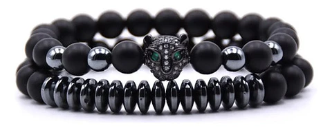 Pulsera Brazalete Manilla Leopardo Piedras Naturales Hombre