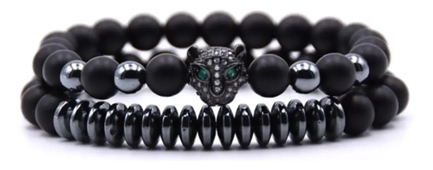 Pulsera Brazalete Manilla Leopardo Piedras Naturales Hombre 1