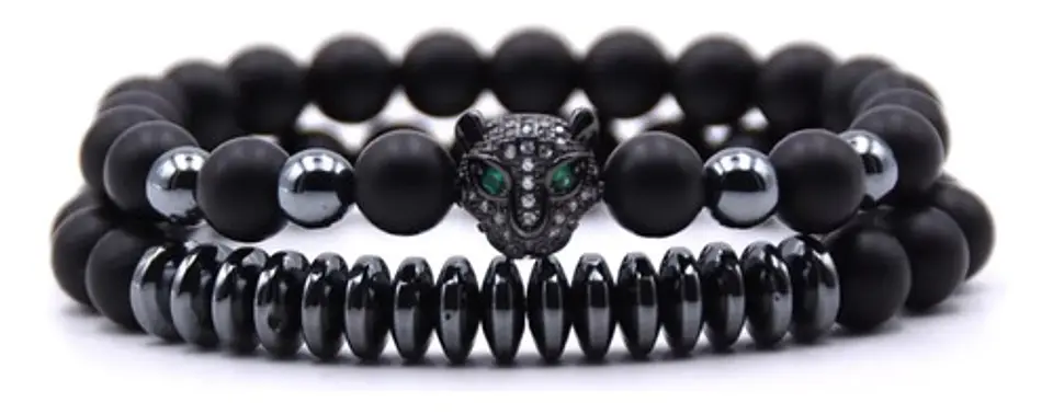 Pulsera Brazalete Manilla Leopardo Piedras Naturales Hombre 1